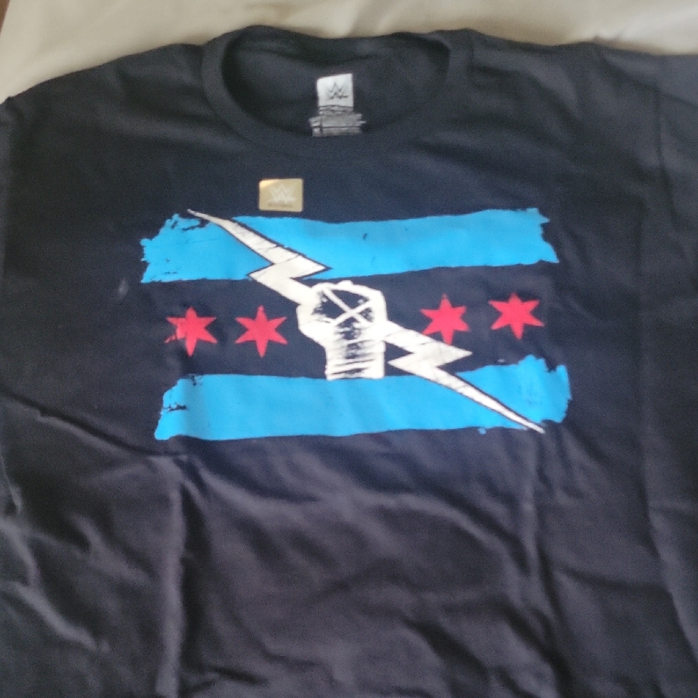 WWE Black Tee with Blue and Red Graphic